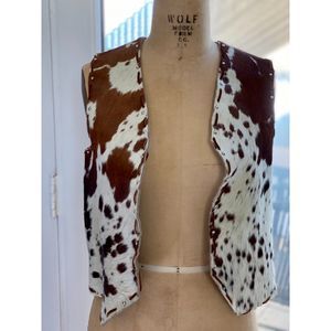 VTG Unisex Brindle Steer Hair & Solid Rich Brown Hair Unlined Leather Vest SZ M